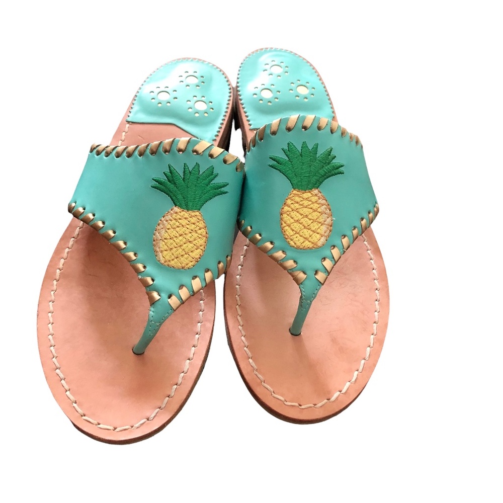 Pineapple Jack Rogers Seaside Beach Sandals Caribbean Blue & Gold 7.5